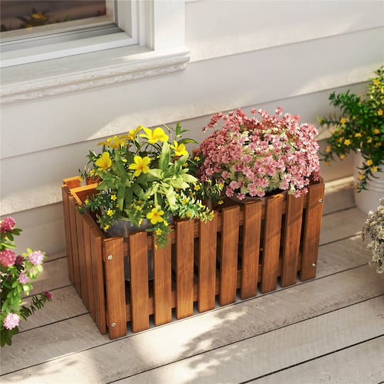 Costway 25" x 12" Solid Wood Slat Style Outdoor Flower Planter Box, 2ct.